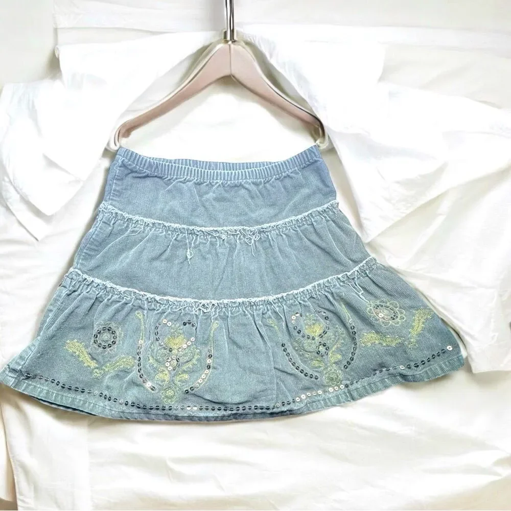 Old Navy l Girl’s Green Corduroy, Sequin Skirt l XS l EUC